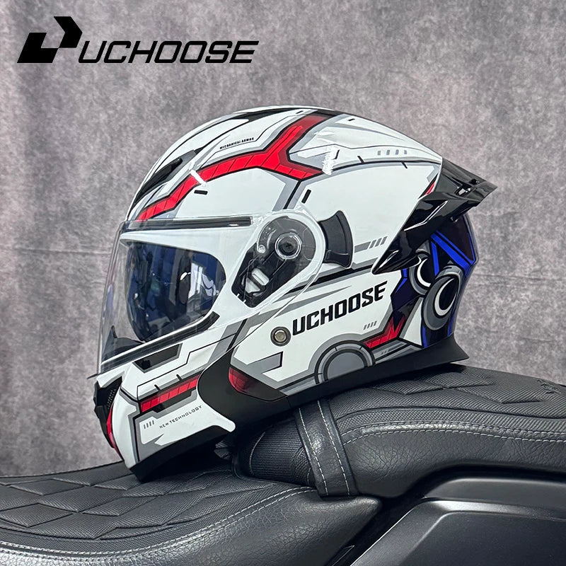 SHEEHELMET™ Titan White Red - Szczekowy Kask Motocyklowy(Cer.DOT)