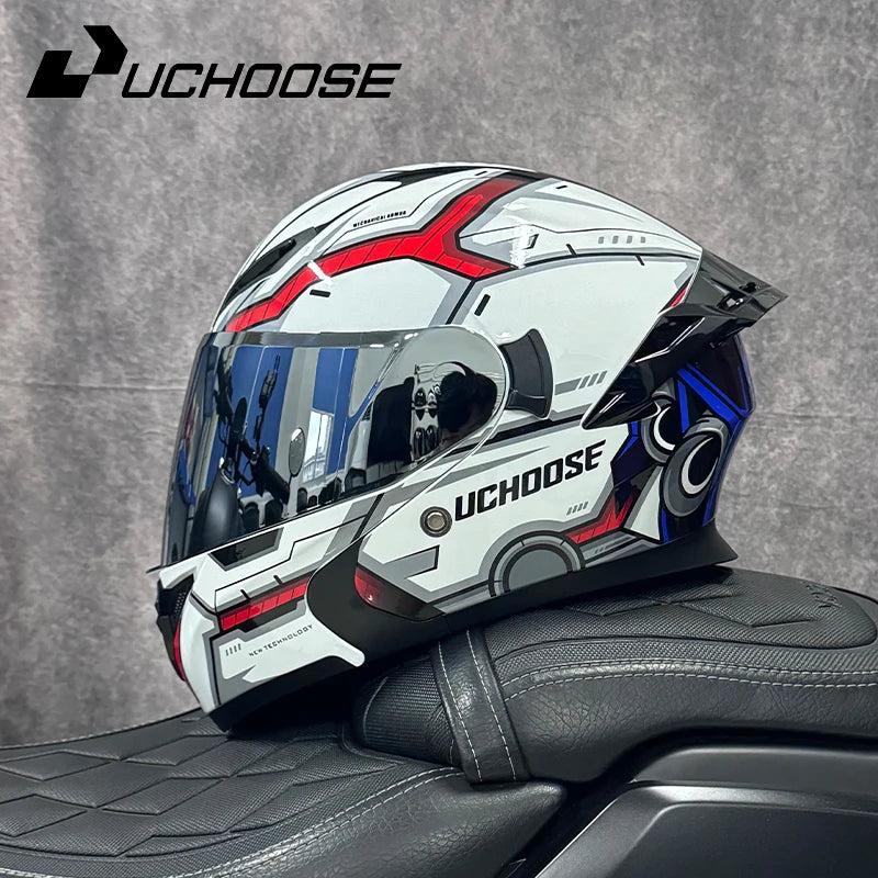 SHEEHELMET™ Titan White Red - Szczekowy Kask Motocyklowy(Cer.DOT)
