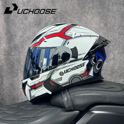 SHEEHELMET™ Titan White Red - Szczekowy Kask Motocyklowy(Cer.DOT)