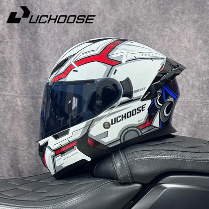 SHEEHELMET™ Titan White Red - Szczekowy Kask Motocyklowy(Cer.DOT)