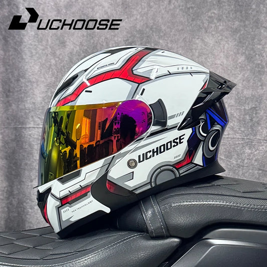 SHEEHELMET™ Titan White Red - Szczekowy Kask Motocyklowy(Cer.DOT)