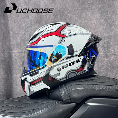 SHEEHELMET™ Titan White Red - Szczekowy Kask Motocyklowy(Cer.DOT)