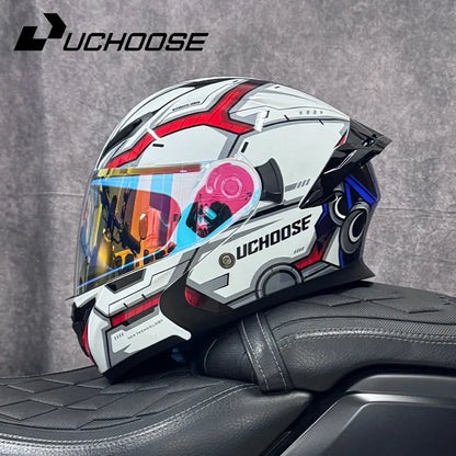 SHEEHELMET™ Titan White Red - Szczekowy Kask Motocyklowy(Cer.DOT)